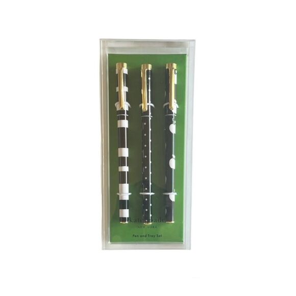 Kate Spade Black Ink Fine Tip Pen Set & Acrylic Tray - Picture 2 of 9